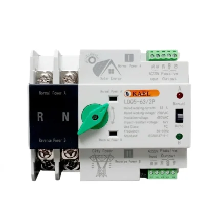 KAEL LDQ5 63_2P Green Nob AC Single Phase Din Rail 220V Dual Power Automatic Transfer Switch ATS