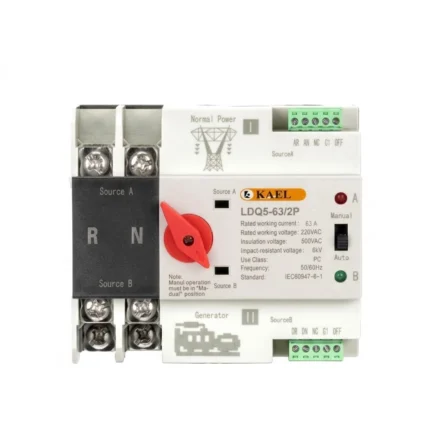 KAEL LDQ5 63_2P Red Nob AC Single Phase Din Rail 220V Dual Power Automatic Transfer Switch ATS