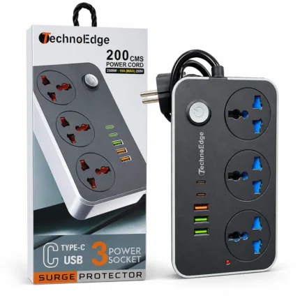 TechnoEdge 3 Sockets Power Board _ USB + Type C