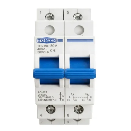 Tomzn 2P 80A Manual Transfer Switch (MTS) Changeover 400V 50_60Hz Dual Power Selector