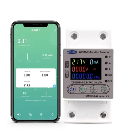 Tomzn All in One TOMPD 63LW 63A WIFI Smart Circuit Breaker with voltage current and leakage protection. Tomzn 10in1 Smart Protector