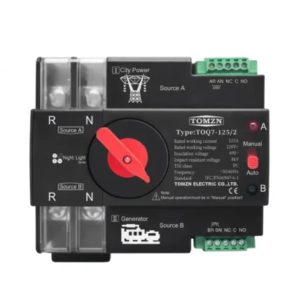 Tomzn TOQ7 2P 125A AC Single Phase Din Rail 220V Dual Power Automatic Transfer Switch ATS